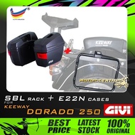 Combo SET BOX/BOX Edge GIVI E22N SIDE CASES+GIVI KEEWAY DORADO 250 SBL SIDEBAG HOLDER