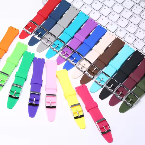 Silicone Strap Suitable for Swatch 17mm 19mm Waterproof Rubber Wrist Bracelet Watchband Accessories 