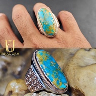 Iranian Turquoise Ring | Cincin Firus iran | 925 Silver Hand Made | Premium Ottoman Design