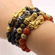 Top Quality Stainless Steel Pixiu Natural Agate Stone Bead Bracelet Wealth Feng shui Bracelets Luck