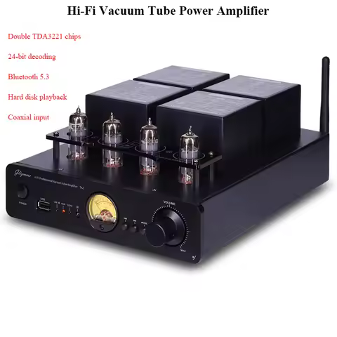 Fever HIFI Tube Power Amplifier 6K4 Tube Bluetooth 5.3 Dual TPA3221 Chip Home Amplifier 100W * 2 Out