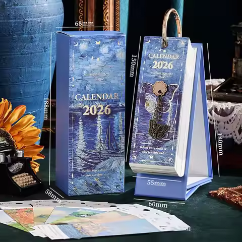 2026 Oil Painting Desk Calendar 365 Days Artwork with Stand Monthly Art Calendar for Home Office Des