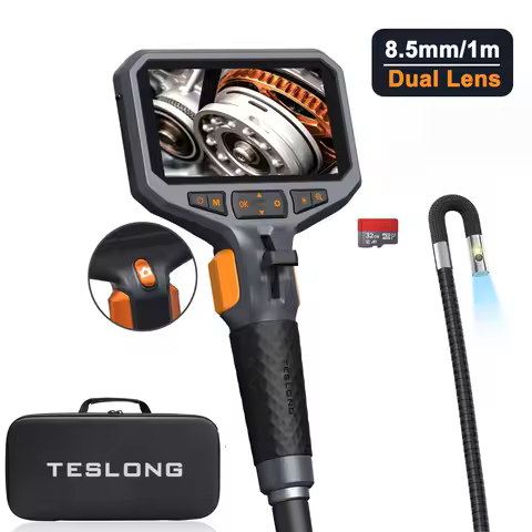 TESLONG TD450S 8.5MM Dual Lens Articulating Borescope 1080P 5 Inch IPS Two Way 360° Steering Endosco