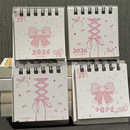 [doodledreams] 1 PCS Mini Calendar Ribbon Motif 2026 Cute Mini Calendar 2026 Mini Desk Calendar/