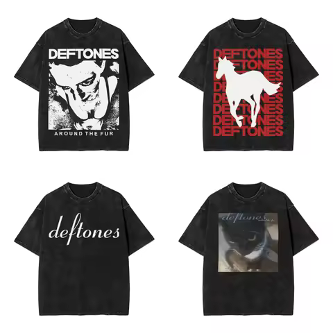New Arrival Mens Clothes Ohms White Pony Deftones Rock Band Washed Short Sleeved Round Neck Y2k Tshi