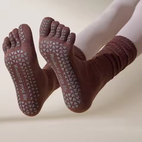 Five Fingers Sports Toe Socks Separate Fingers Long-tube Women Yoga Socks Silicone Anti-slip Solid C
