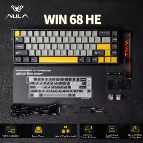 AULA WIN68 HE WIN60 MAX Ver Keyboard W/ PBT Keycaps Hot-Swap E-sports Chip RT Esports Game 65% Wired