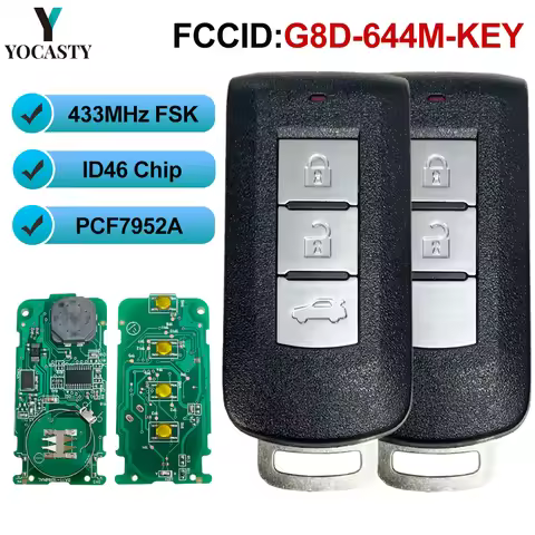 FCCID:G8D-644M-KEY 2/3 Buttons For Mitsubishi ASX Lancer Outlander 433MHz FSK PCF7952A ID46 Chip Sma