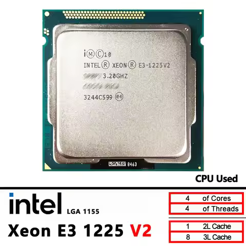 E3 1225 V2 Intel Xeon E3-1225V2 Used 3.2 GHz Quad-Core Quad-Thread CPU 8M 77W LGA 1155