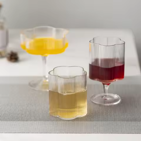 Nordic Ripple Glass Cup Set Home Decor Creative Flower Golden Edge Drinkware Coffee Drinks Glass Cup