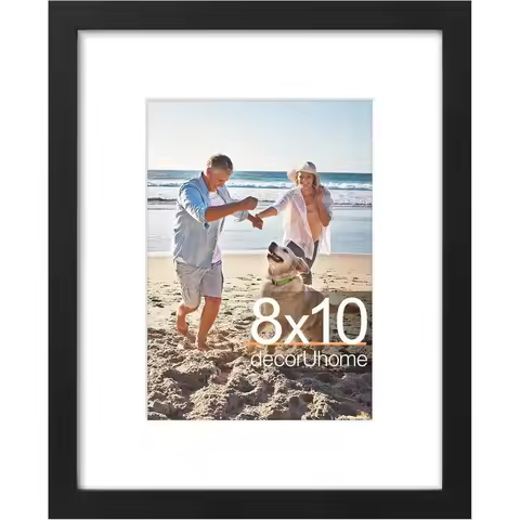 8x10 Picture Frame, Display 5x7 with Mat or 8x10 without Mat, Wall & Tabletop, Black, Sturdy Enginee