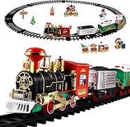TOYANDONA Christmas Train Set with Sound and Light, Train Railway Tracks Kit Train Model Toy Battery Powered for Kids Boys Girls