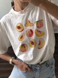 SHEIN EZwear 女士加大碼水果印花超大尺寸t恤