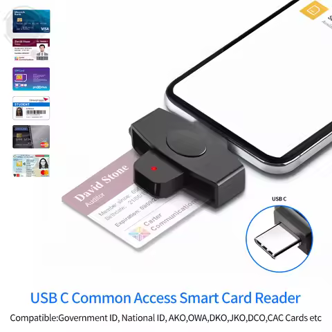 62*24mm USB Type C Smart CAC Card Reader Bank Tax Declaration SIM Card/IC Card Reader Adapter for Wi