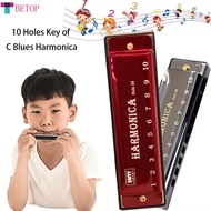 10 Holes Harmonica C Key Blues Metal Harmonica Musical Instrument Educational Toy with Box