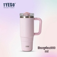 TYESO | TYESO แก้วดื่มน้ำสแตนเลสความจุขนาดใหญ่พร้อมฝาปิดสำหรับผู้หญิง แก้วดื่มน้ำเย็นแบบมีตะขอ ทรงสุ