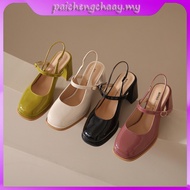 Mary Jane High Heels Flat Strap Thick Heels Back Hollow Heels Women