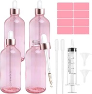 Pack of 4 Pipette Bottles with Glass Pipette, 100 ml Apothecary Bottle Rose Gold Glass Bottle with D