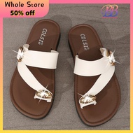 【BB】Fashion Single Finger Sandals for Women Two Strap Gold Buckle Rubber Soft Soled Slippers 833-1