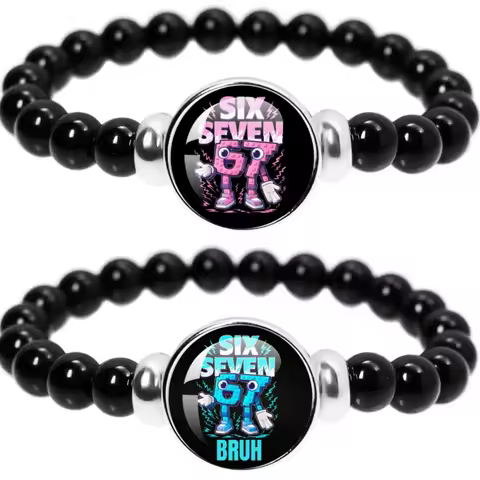 Six Seven 67 Steal A Brainrot Funny Meme Bracelet Handmade Glass Elastic Bead Bracelet Jewelry Acces