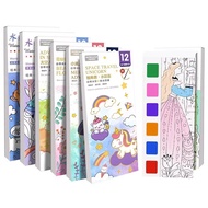 Ossayi Portable Watercolor Painting Coloring Book + Painting Brush + Paints Set 12 Sheets for Kids P