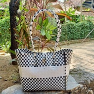 Monochrome White Horizontal Shopping Bag Trolley Bag With Wheels Shopping Trolley Bag With Wheels