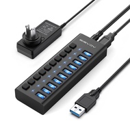 ACASIS 10/16 Port Powered USB Hub USB 3.0 Data Hub พร้อมสวิตช์อิสระและ 12V 7.5A Power Adapter USB Hub 3.0 Splitter สำหรับแล็ปท็อป พีซี คอมพิวเตอร์ สามารถใช้สำหรับฟังก์ชั่นการควบคุมกลุ่ม