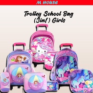 Primary School Bag/ Trolley Bag/ 6Wheels/ 3 In 1 Set Girls Beg Sekolah Roda Perempuan