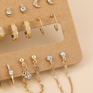 [NEW]BLOSSOM 18K Gold 9-Piece Earrings, Diamond Star Moon Earrings.