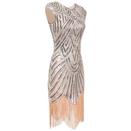 Women Art Deco Tassel Party Wedding Dress Slim O Neck Flapper Dress