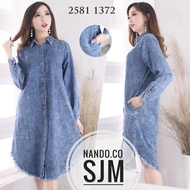 SJM 2581 snow kemeja atasan long tunik wanita lengan panjang fit XL XXL bahan denim jeans