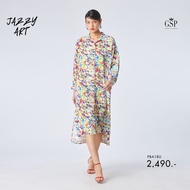 GSP Shirt dress Jazzy Art เชิ๊ตเดรส ทรงหลวม แขนยาว สีสดใส PBA1BU