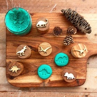 SET of 6 Sensory Play Wooden Play Dough Stamp Farm Animals Dinosaur Ocean Animals Play Dough Stamp