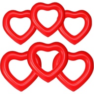 Lenwen 6 Pack Inflatable Heart Pool Float 43''/ 31'' Blow up Heart Shaped Swimming Tube for Valentin