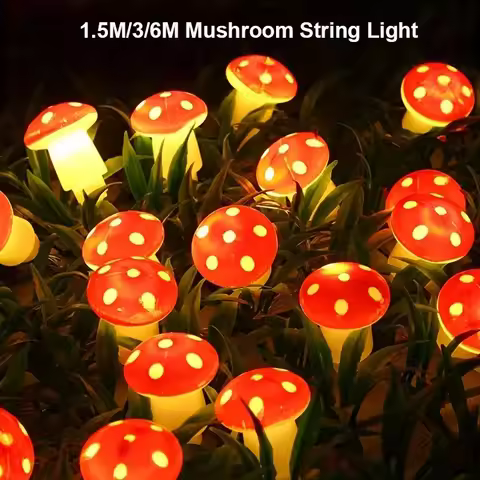 1PC 1.5M/3M/6M Led Red Mushroom String Light Battery Powered Suitable For Home Party Tree Decoration