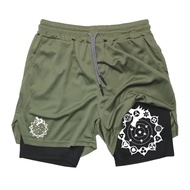 2 in 1 shorts with dragon print for men gym shorts