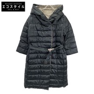 S max Mara 深海軍藍 x 米色繫帶雙面連帽羽絨服，42 碼