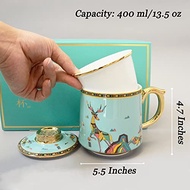 JDZjmwhc Porcelain Tea Cup Coffee Mug with Infuser(Blue)