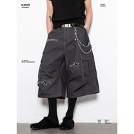 Spray-painted, washed, distressed, ripped casual denim shorts