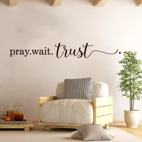 Large Christian Bible Verse Pray Wait Trust Wall Sticker Kids Room Bedroom Jesus Religion Pray Chris
