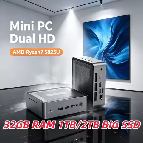 Unaffected U58 Ryzen7 5825U Mini PC 2×DDR4 3200MHz, M.2 SSD+HDD WiFi6 BT5.2 Bureau Ventures Low-key 