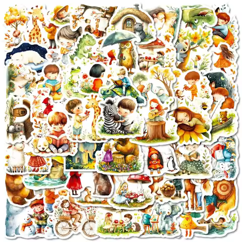 56PCS Cute Cartoon Animal World Hedgehog Mouse Fox Stickers & Fairy Tale Forest Animal Decoration Wa