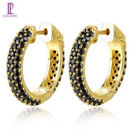 Lohaspie Jewelry Pure 5 Carats 925 Sterling Silver Hoop Earring Natural Black Spinel Hoop Earring Bl
