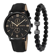 Geneva Men's Watch Fashion Vacation Three Eyes Roman Scale Quartz Watch Men's Belt Wrist Watch