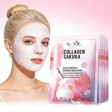 Sadoer Sakura Face Mask Facial Skincare Moisturizing Brightening Hydrating Firming Collagen Facial M