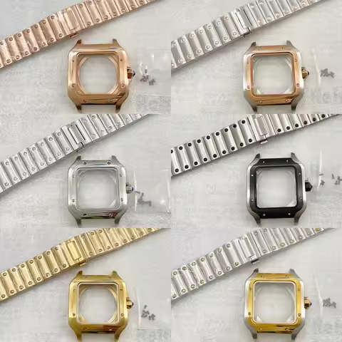 38mm Square Watch Case Fit 27mm Dial Bracelet Mod Parts For Cartier Santos NH35/36/4R Automatic Move