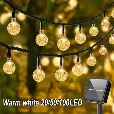 1PC 20/50/100 LED 8 Modes Solar Crystal Ball String Light 196.85/275.59/472.44inch Outdoor Waterproo