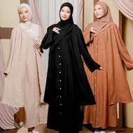 OneSet Rawda Muslimah Long Dress by Eldika | Ironless Modern Cotton Linen | Breathable & Breastfeedi