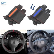 Suede Perforated Leather Hand Sewing Steering Wheel Cover With Strips For BMW M Sport E46 330i 330Ci