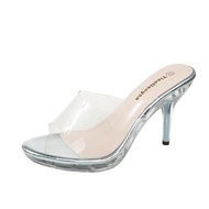 620YUCHEN 4 inches High Heels Mules for Women With Heels Sandals Ladies Stiletto Silver Transparent